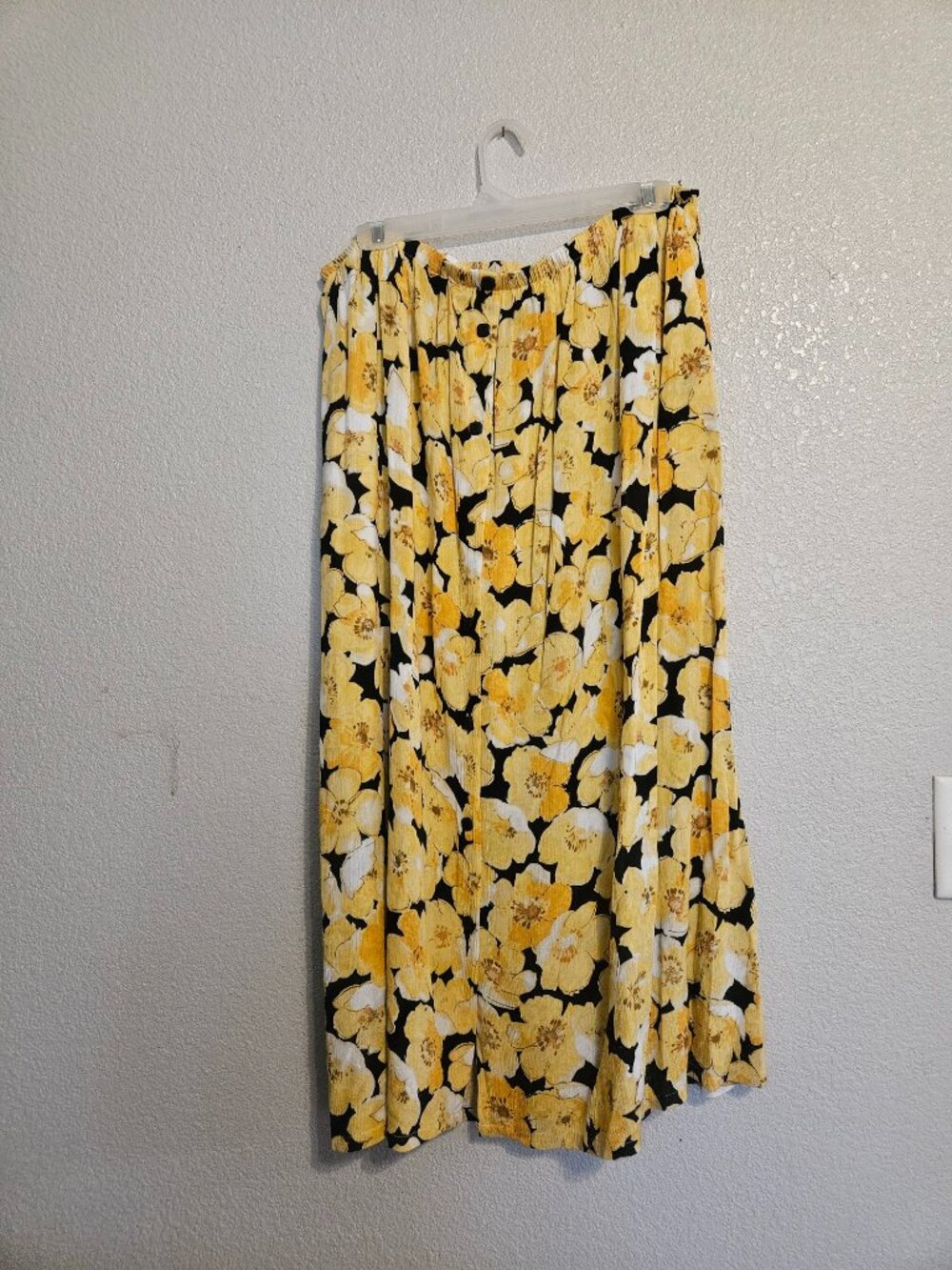 Napa Valley Women's Yellow Black Floral Worn Elastic Waist Skirt Size L